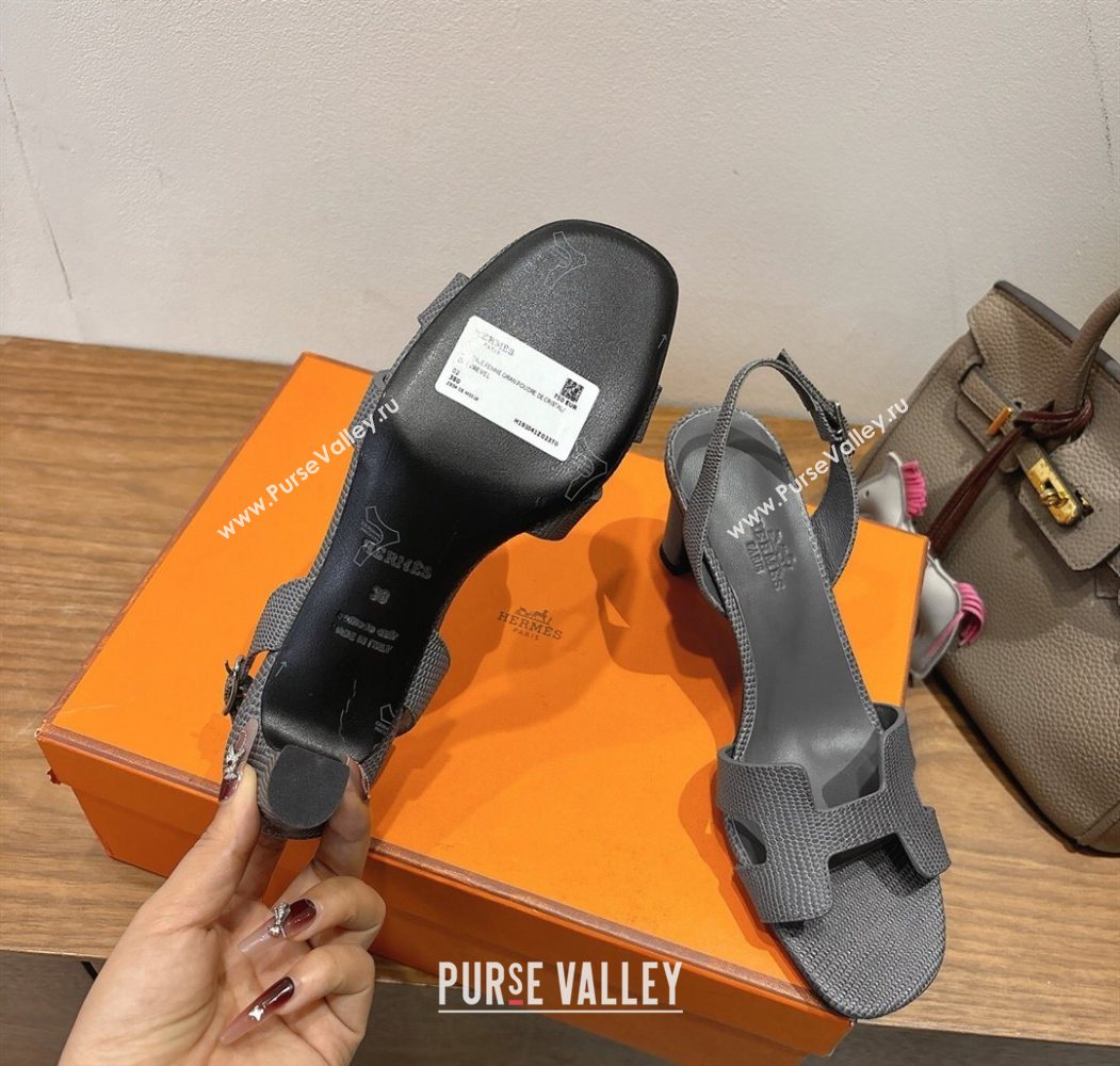 Hermes Eremite Heel Sandals 8.5cm in Ostrich Embossed Leather Dark Grey 2025 H102308 (XC-251023131)