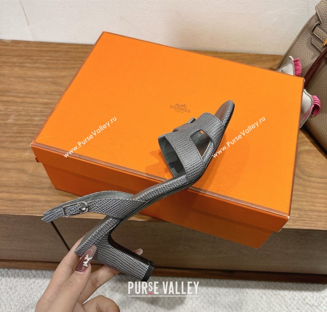 Hermes Eremite Heel Sandals 8.5cm in Ostrich Embossed Leather Dark Grey 2025 H102308 (XC-251023131)