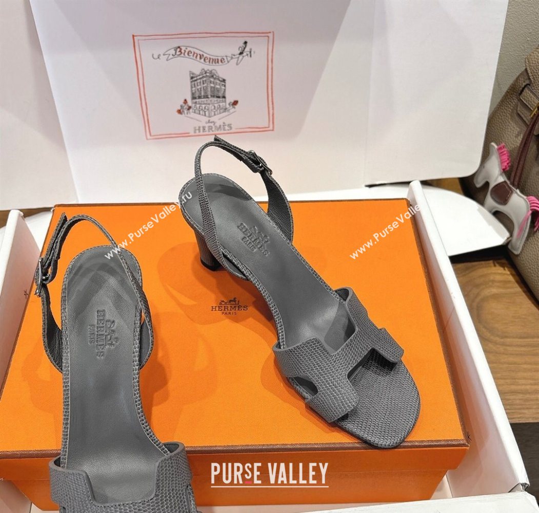Hermes Eremite Heel Sandals 8.5cm in Ostrich Embossed Leather Dark Grey 2025 H102308 (XC-251023131)