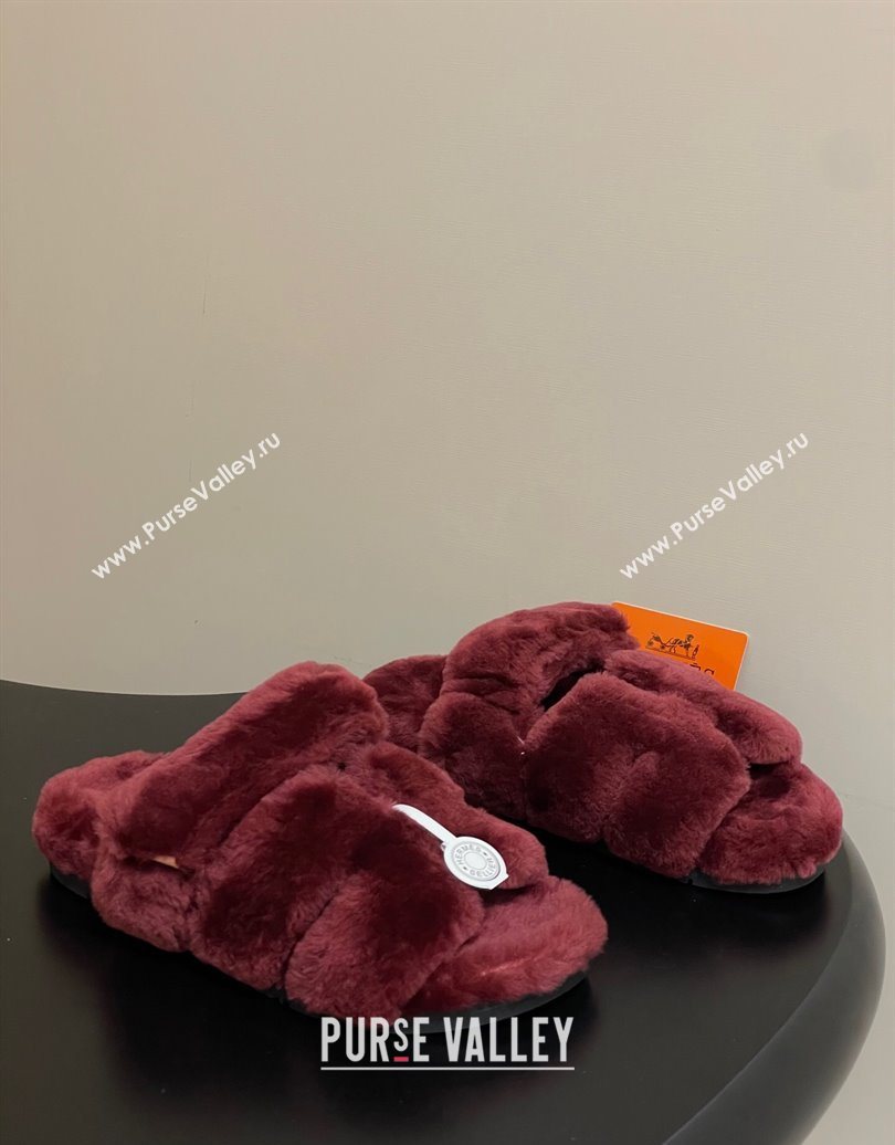 Hermes Chypre Flat Slides Sandal in Wool Burgundy 2025 H102306 (MD-251023115)