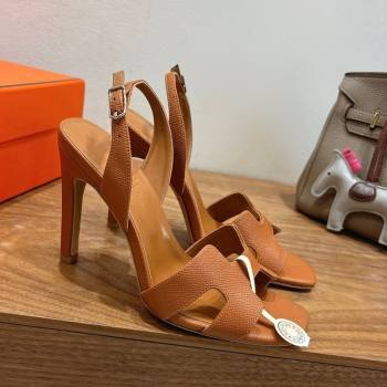 Hermes Eremite Heel Sandals 10cm in Grained Leather Golden Brown 2025 H02275 (XC-251023146)