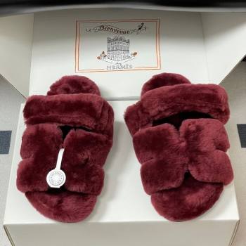 Hermes Chypre Flat Slides Sandal in Wool Burgundy 2025 H102306 (MD-251023115)