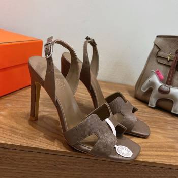 Hermes Eremite Heel Sandals 10cm in Grained Leather Elephant Grey 2025 H02275 (XC-251023147)
