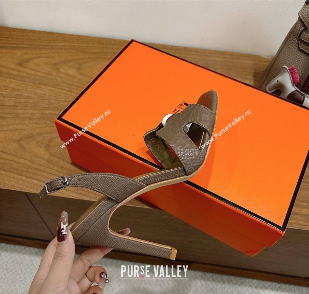 Hermes Eremite Heel Sandals 10cm in Grained Leather Elephant Grey 2025 H02275 (XC-251023147)