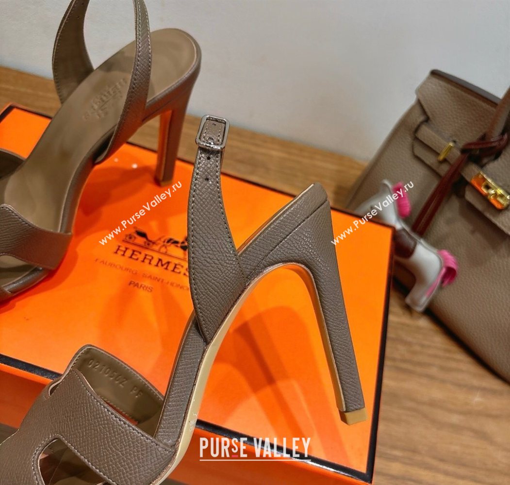 Hermes Eremite Heel Sandals 10cm in Grained Leather Elephant Grey 2025 H02275 (XC-251023147)