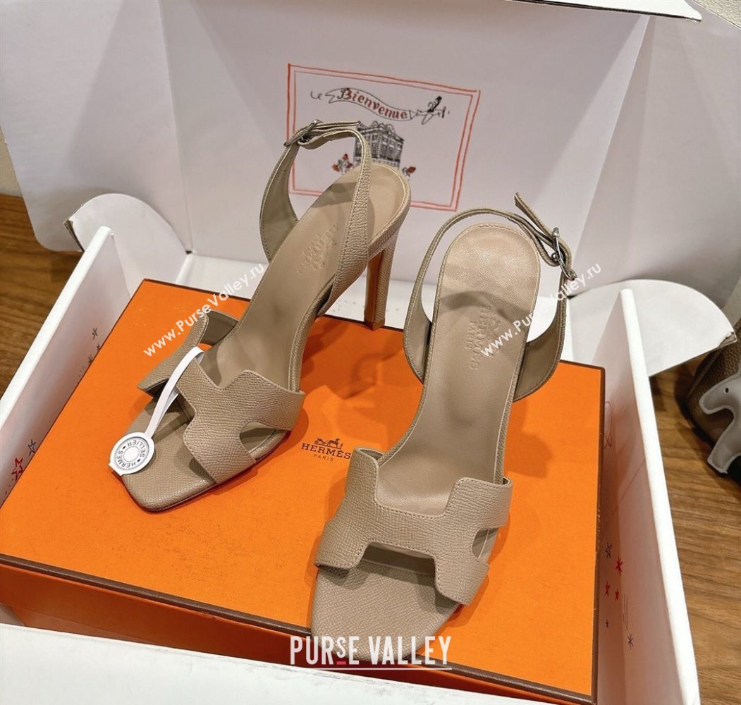 Hermes Eremite Heel Sandals 10cm in Grained Leather Beige 2025 H02275 (XC-251023148)