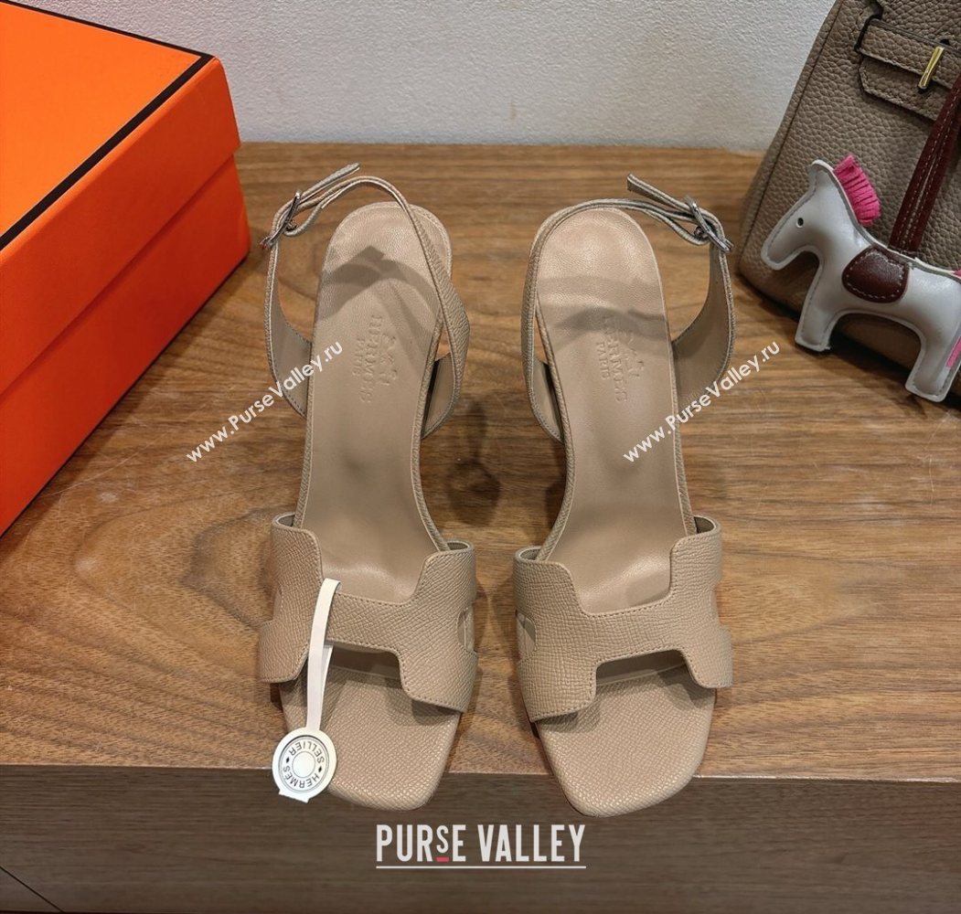 Hermes Eremite Heel Sandals 10cm in Grained Leather Beige 2025 H02275 (XC-251023148)