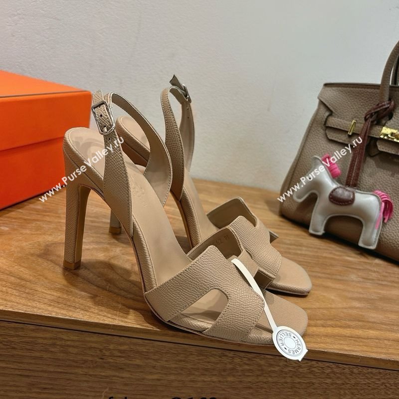 Hermes Eremite Heel Sandals 10cm in Grained Leather Beige 2025 H02275 (XC-251023148)