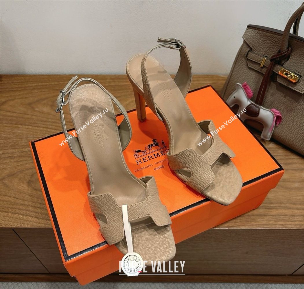 Hermes Eremite Heel Sandals 10cm in Grained Leather Beige 2025 H02275 (XC-251023148)