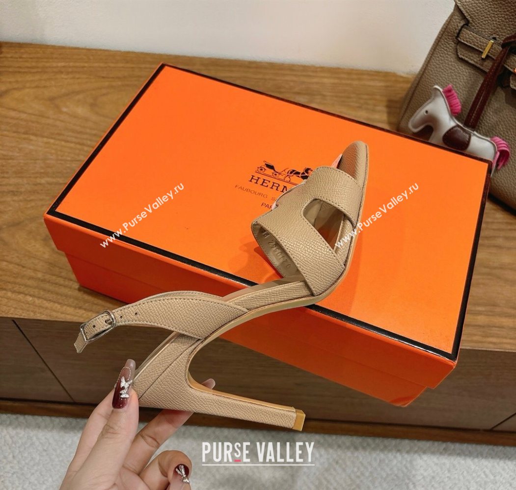 Hermes Eremite Heel Sandals 10cm in Grained Leather Beige 2025 H02275 (XC-251023148)