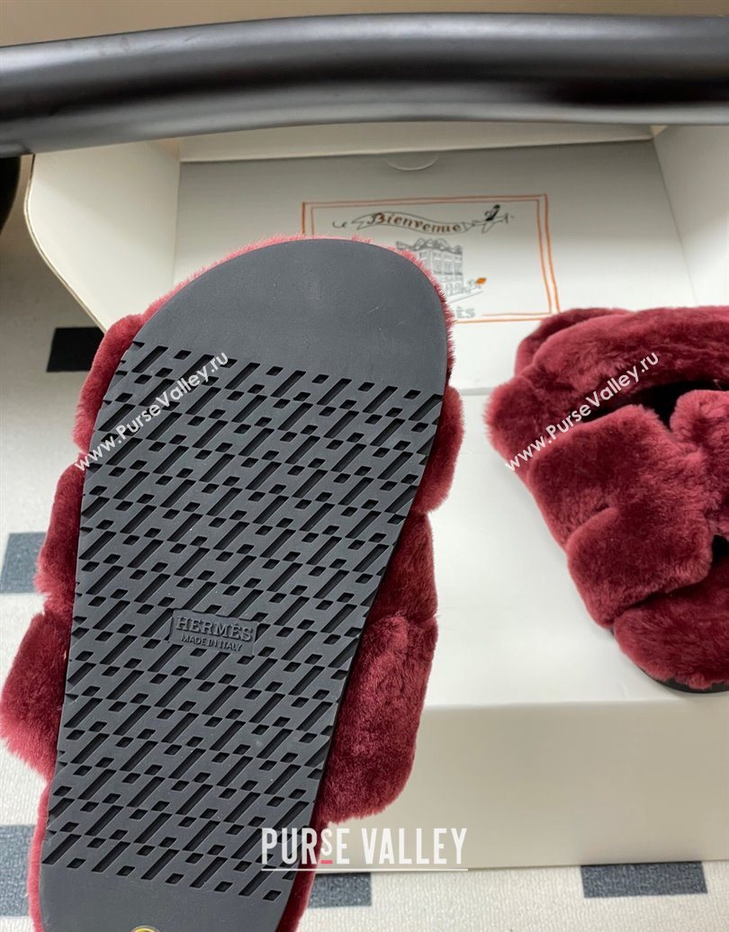 Hermes Chypre Flat Slides Sandal in Wool Burgundy 2025 H102306 (MD-251023115)