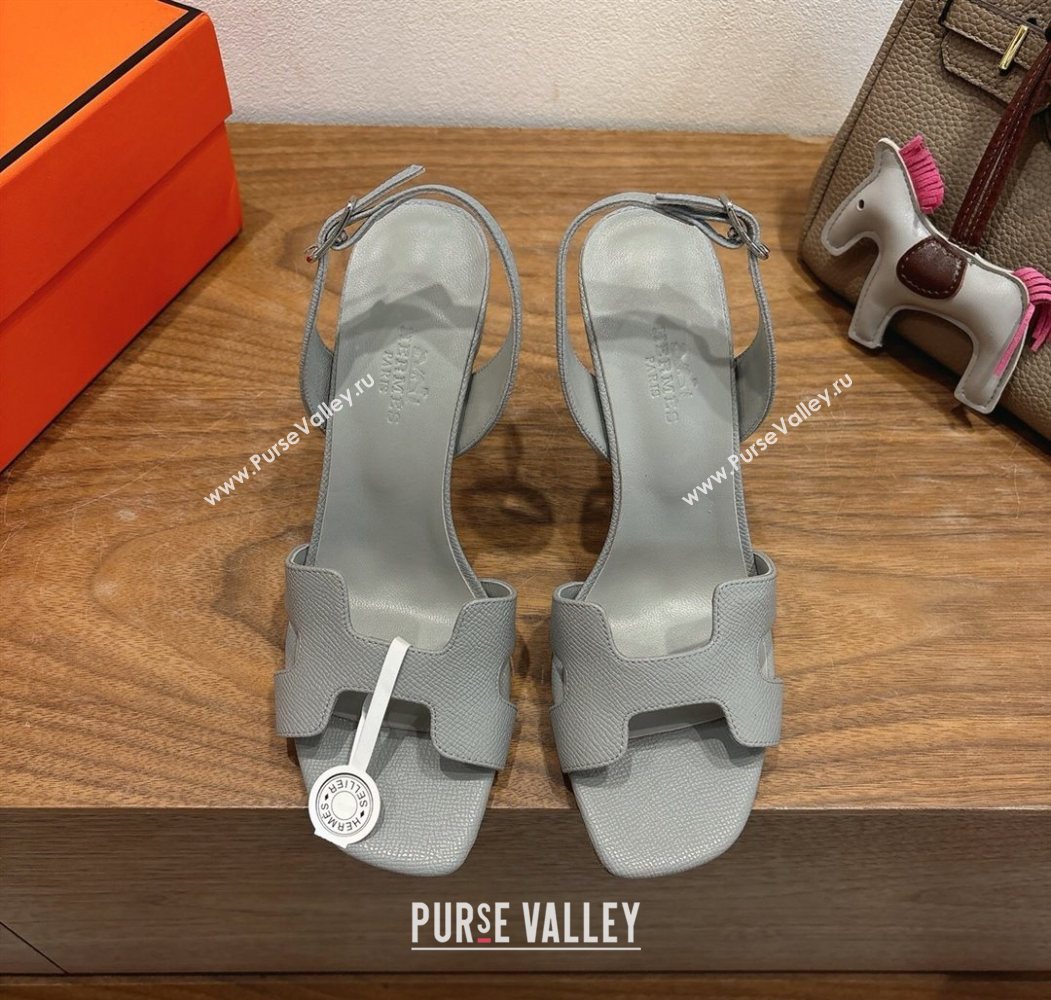 Hermes Eremite Heel Sandals 10cm in Grained Leather Light Grey 2025 H02275 (XC-251023150)