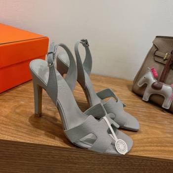 Hermes Eremite Heel Sandals 10cm in Grained Leather Light Grey 2025 H02275 (XC-251023150)