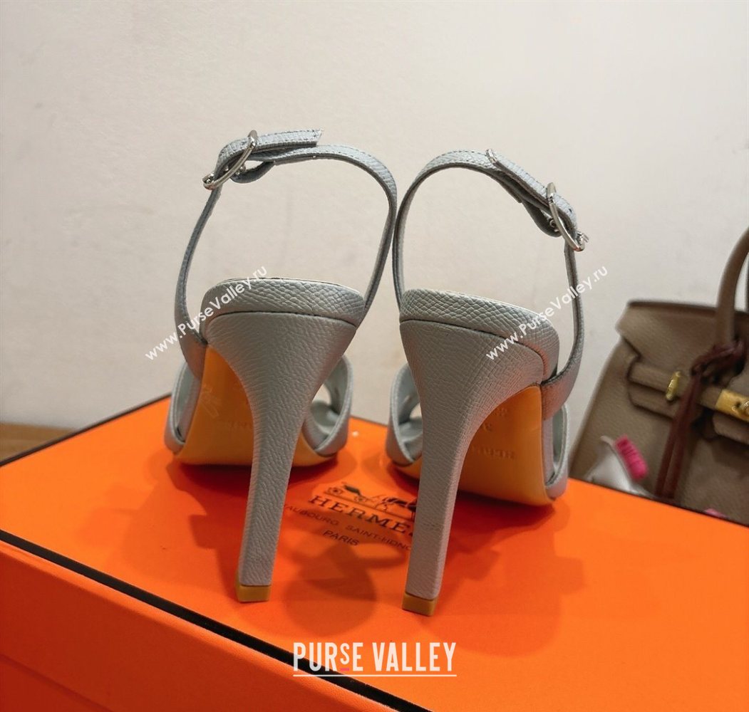 Hermes Eremite Heel Sandals 10cm in Grained Leather Light Grey 2025 H02275 (XC-251023150)