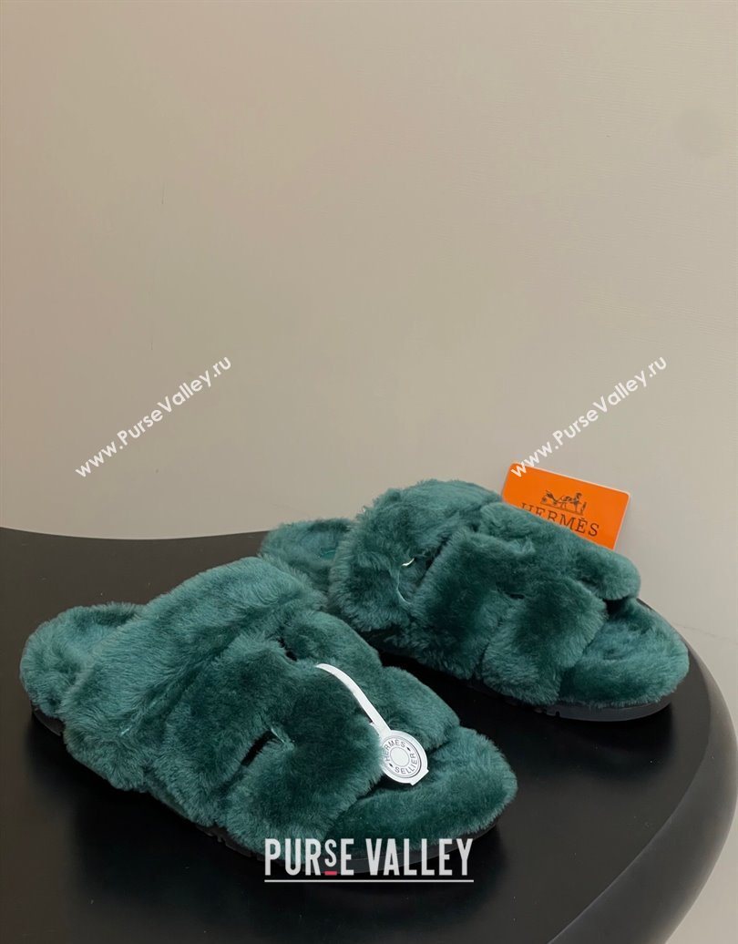 Hermes Chypre Flat Slides Sandal in Wool Green 2025 H102306 (MD-251023116)