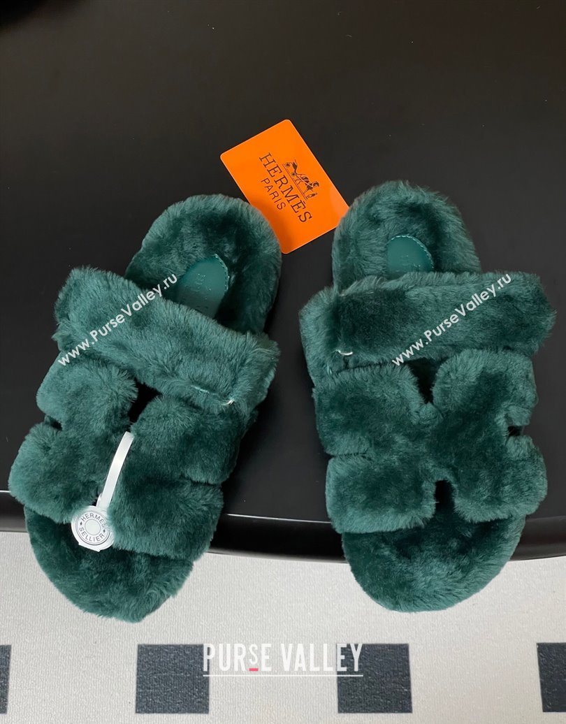 Hermes Chypre Flat Slides Sandal in Wool Green 2025 H102306 (MD-251023116)