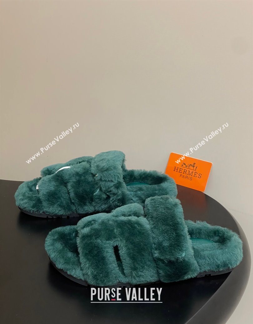 Hermes Chypre Flat Slides Sandal in Wool Green 2025 H102306 (MD-251023116)
