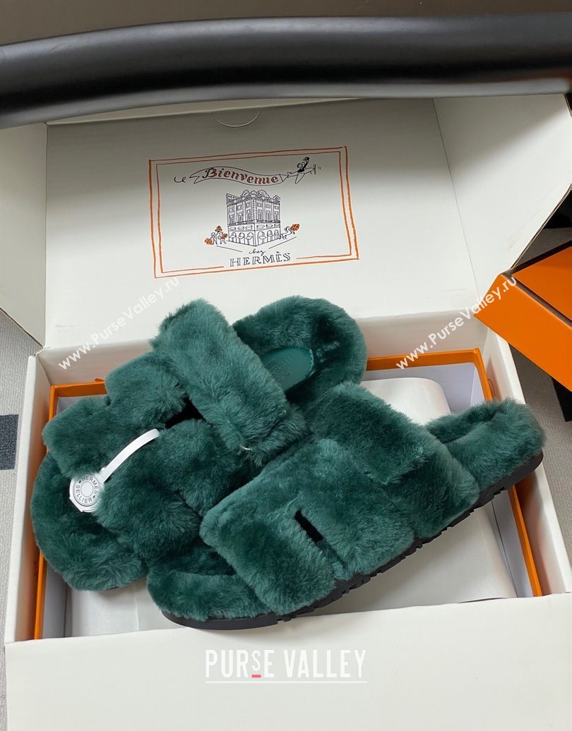 Hermes Chypre Flat Slides Sandal in Wool Green 2025 H102306 (MD-251023116)