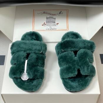 Hermes Chypre Flat Slides Sandal in Wool Green 2025 H102306 (MD-251023116)