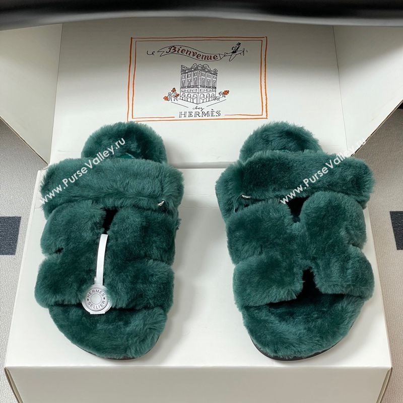 Hermes Chypre Flat Slides Sandal in Wool Green 2025 H102306 (MD-251023116)