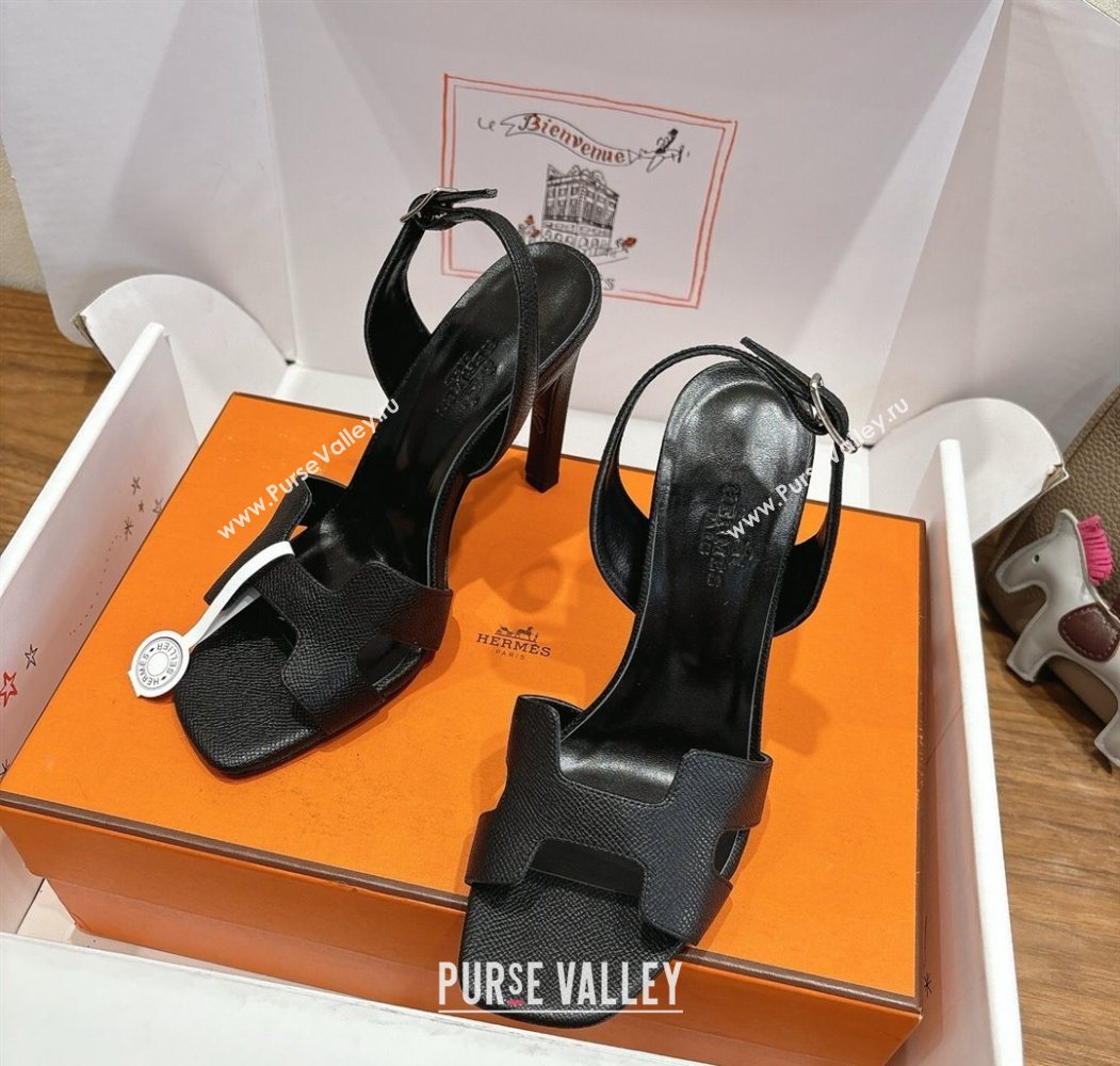 Hermes Eremite Heel Sandals 10cm in Grained Leather Black 2025 H02275 (XC-251023157)