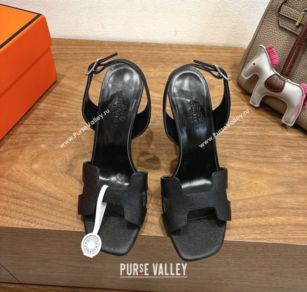 Hermes Eremite Heel Sandals 10cm in Grained Leather Black 2025 H02275 (XC-251023157)