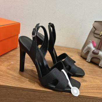 Hermes Eremite Heel Sandals 10cm in Grained Leather Black 2025 H02275 (XC-251023157)