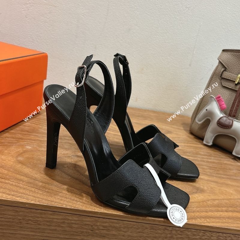 Hermes Eremite Heel Sandals 10cm in Grained Leather Black 2025 H02275 (XC-251023157)