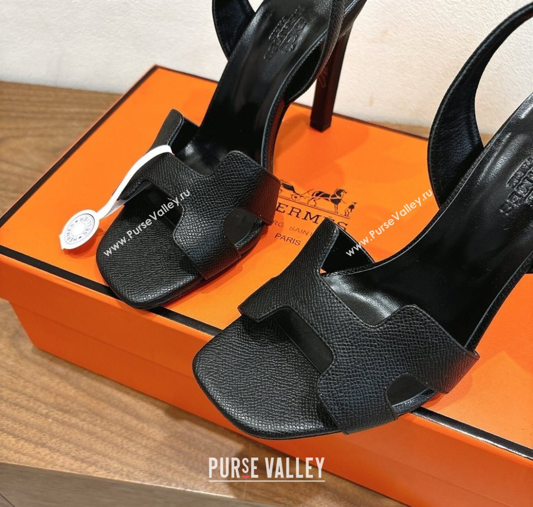 Hermes Eremite Heel Sandals 10cm in Grained Leather Black 2025 H02275 (XC-251023157)