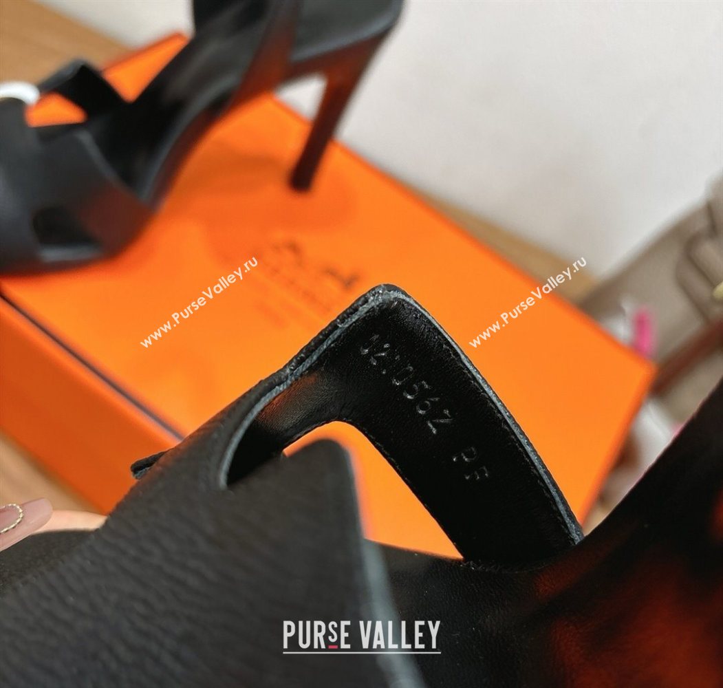 Hermes Eremite Heel Sandals 10cm in Grained Leather Black 2025 H02275 (XC-251023157)
