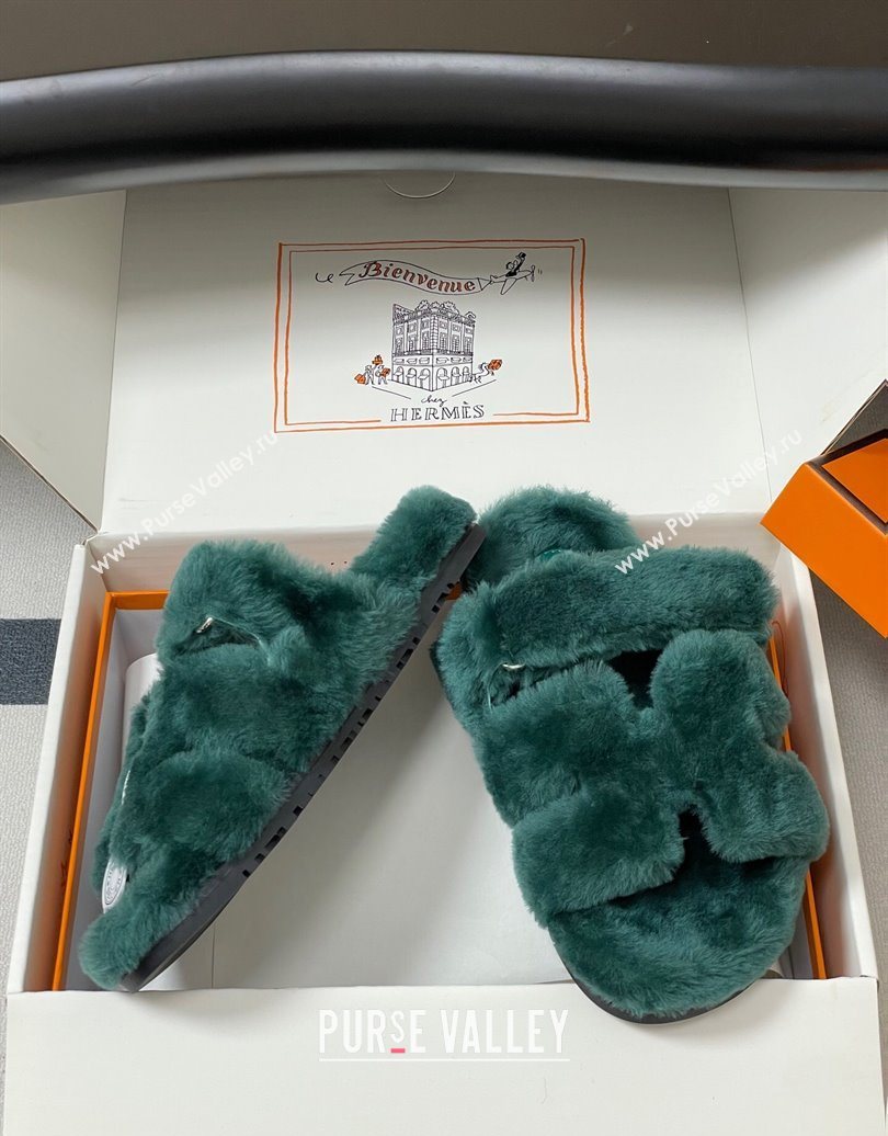 Hermes Chypre Flat Slides Sandal in Wool Green 2025 H102306 (MD-251023116)