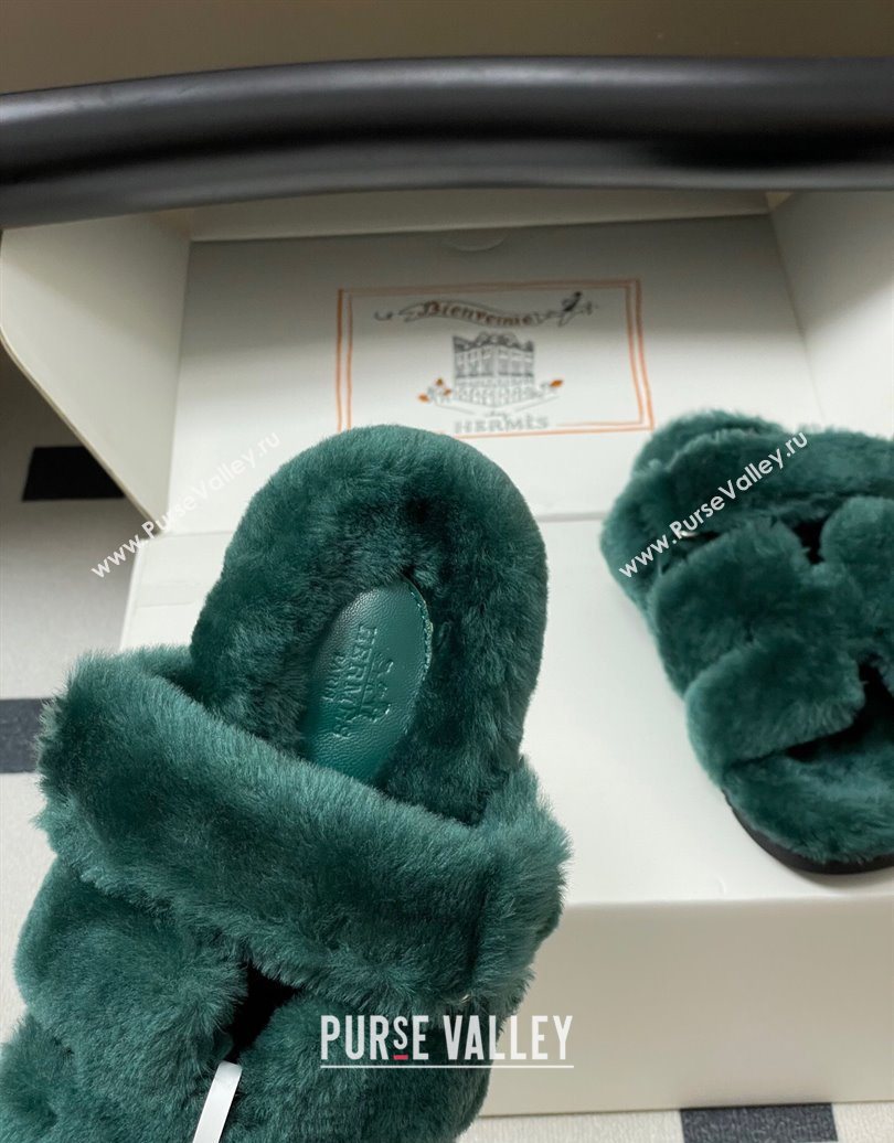 Hermes Chypre Flat Slides Sandal in Wool Green 2025 H102306 (MD-251023116)