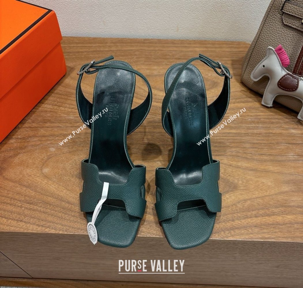 Hermes Eremite Heel Sandals 10cm in Grained Leather Dark Green 2025 H02275 (XC-251023160)