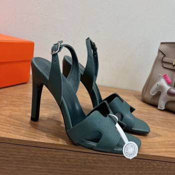Hermes Eremite Heel Sandals 10cm in Grained Leather Dark Green 2025 H02275 (XC-251023160)