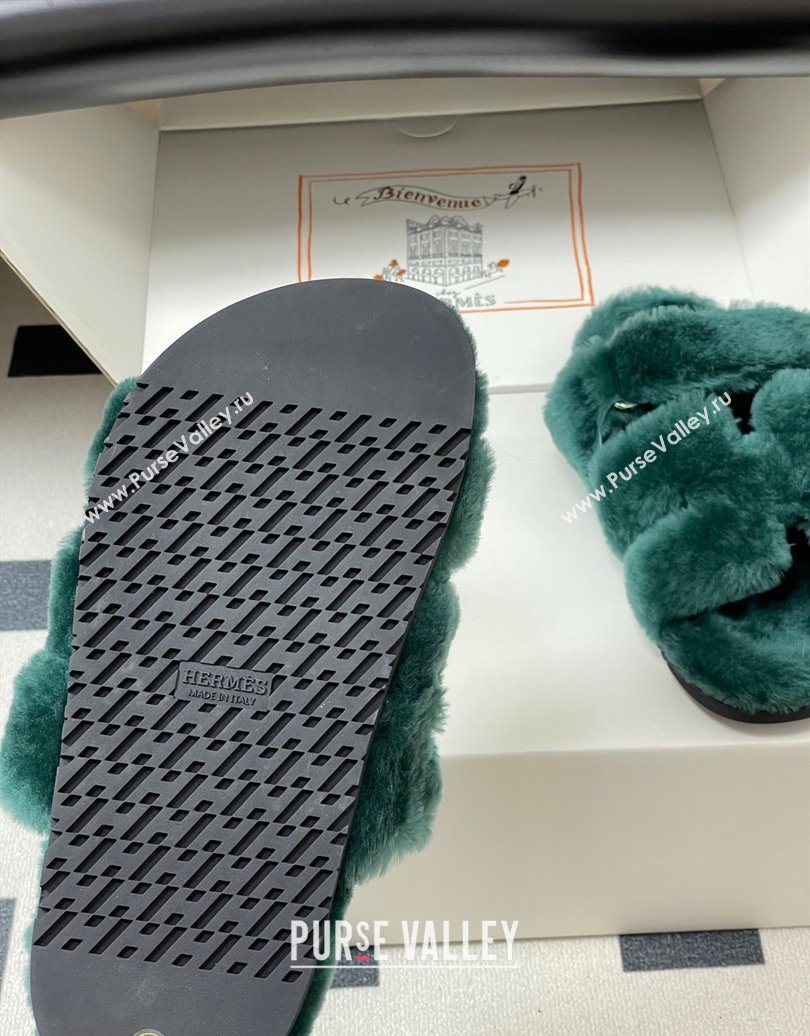 Hermes Chypre Flat Slides Sandal in Wool Green 2025 H102306 (MD-251023116)