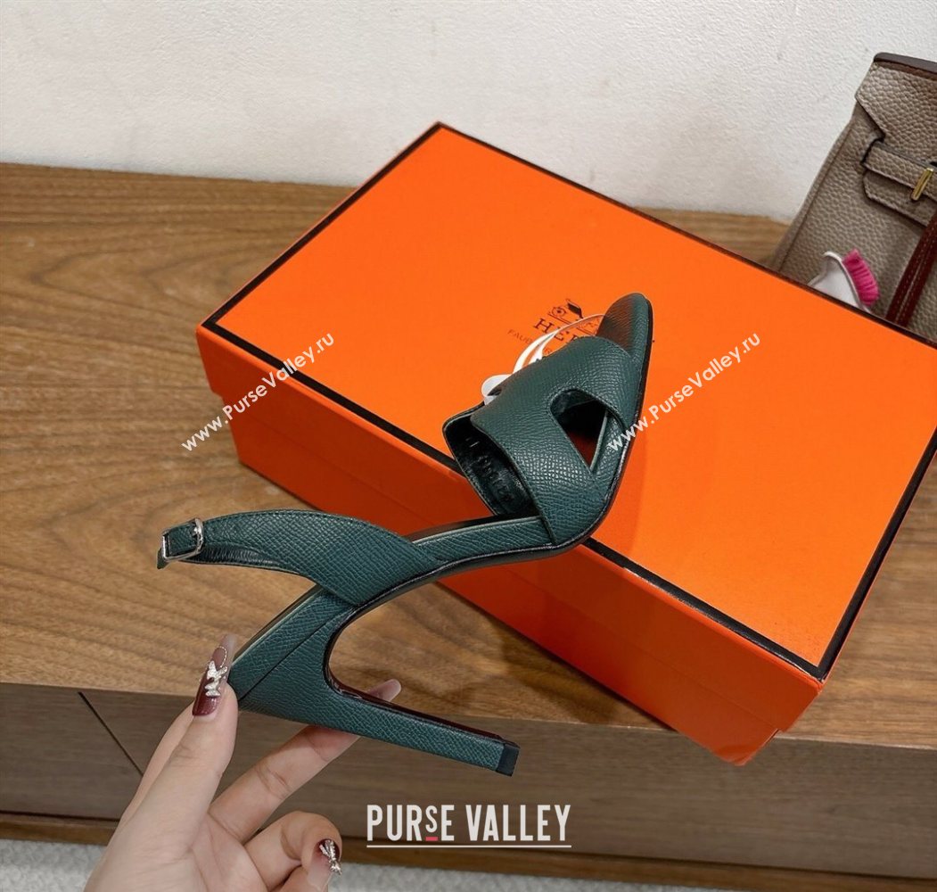 Hermes Eremite Heel Sandals 10cm in Grained Leather Dark Green 2025 H02275 (XC-251023160)