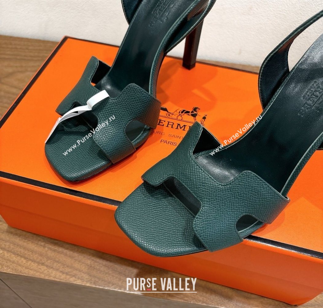 Hermes Eremite Heel Sandals 10cm in Grained Leather Dark Green 2025 H02275 (XC-251023160)