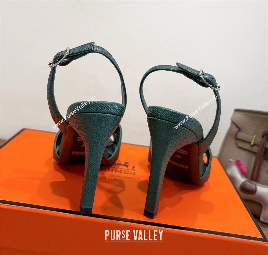 Hermes Eremite Heel Sandals 10cm in Grained Leather Dark Green 2025 H02275 (XC-251023160)