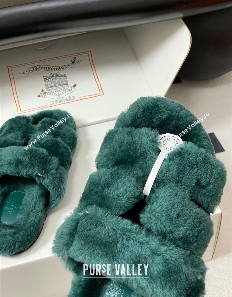 Hermes Chypre Flat Slides Sandal in Wool Green 2025 H102306 (MD-251023116)