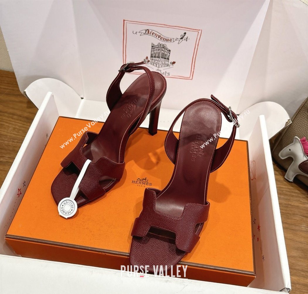 Hermes Eremite Heel Sandals 10cm in Grained Leather Dark Burgundy 2025 H02275 (XC-251023163)