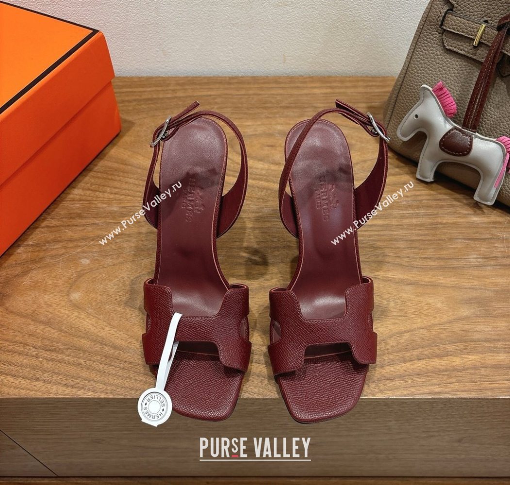 Hermes Eremite Heel Sandals 10cm in Grained Leather Dark Burgundy 2025 H02275 (XC-251023163)