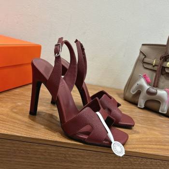Hermes Eremite Heel Sandals 10cm in Grained Leather Dark Burgundy 2025 H02275 (XC-251023163)