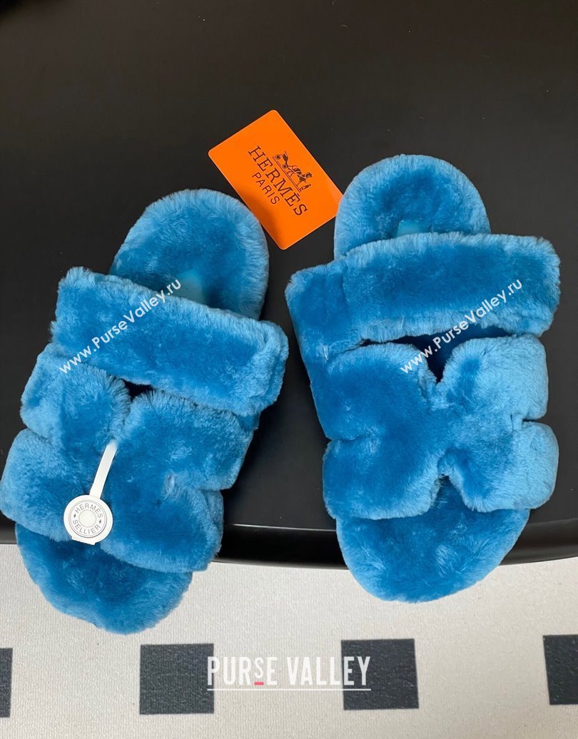 Hermes Chypre Flat Slides Sandal in Wool Blue 2025 H102306 (MD-251023117)
