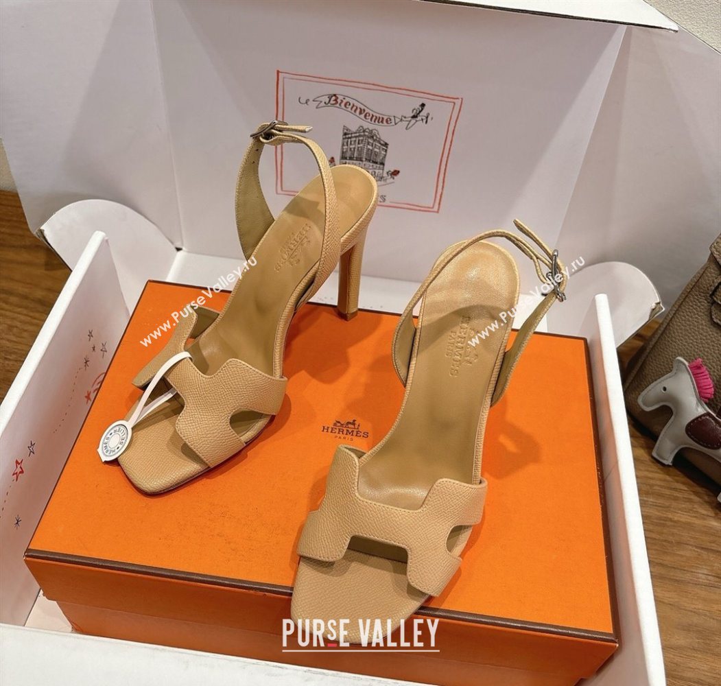 Hermes Eremite Heel Sandals 10cm in Grained Leather Apricot 2025 H02275 (XC-251023165)