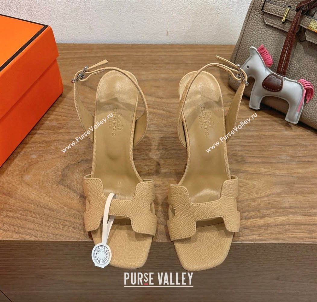 Hermes Eremite Heel Sandals 10cm in Grained Leather Apricot 2025 H02275 (XC-251023165)
