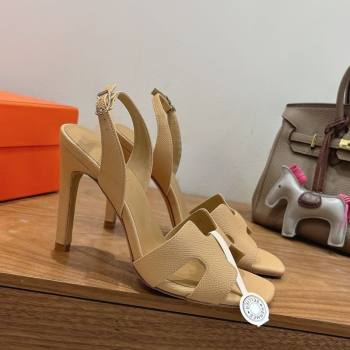 Hermes Eremite Heel Sandals 10cm in Grained Leather Apricot 2025 H02275 (XC-251023165)