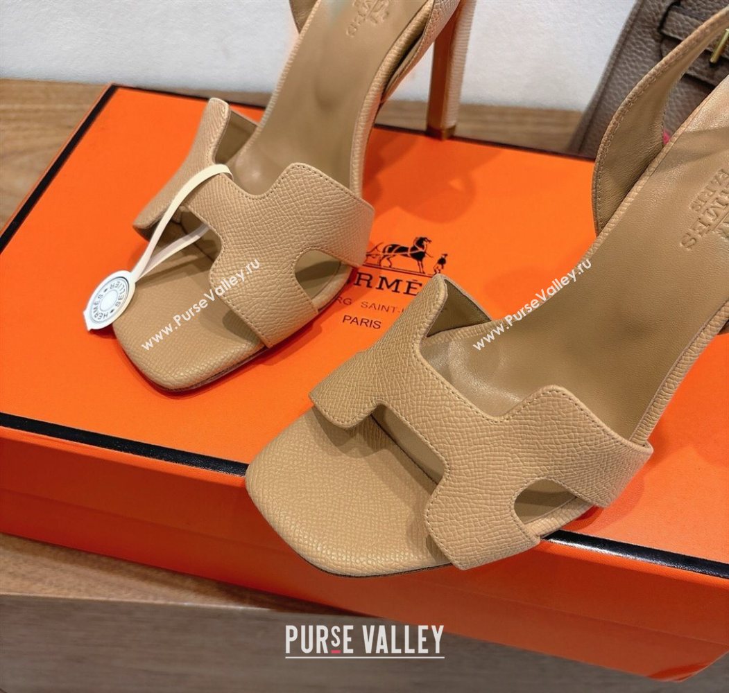 Hermes Eremite Heel Sandals 10cm in Grained Leather Apricot 2025 H02275 (XC-251023165)