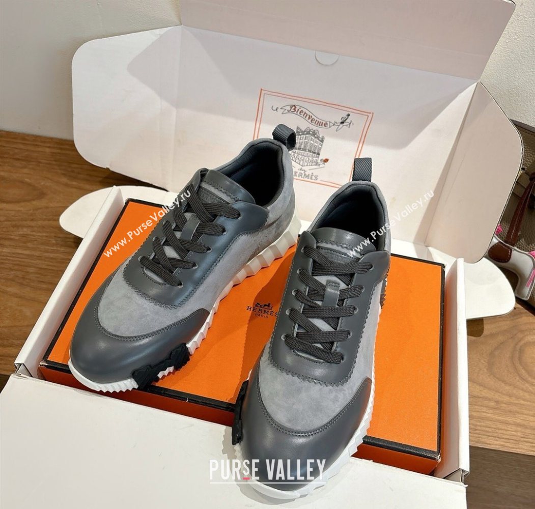 Hermes Bouncing Sneakers in Suede and Calfskin Leather Dark Grey 2025 1024 (XC-251024013)