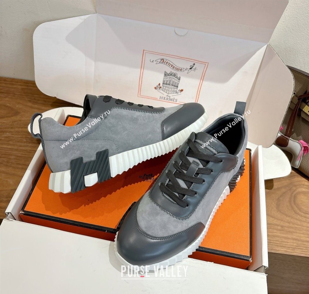 Hermes Bouncing Sneakers in Suede and Calfskin Leather Dark Grey 2025 1024 (XC-251024013)