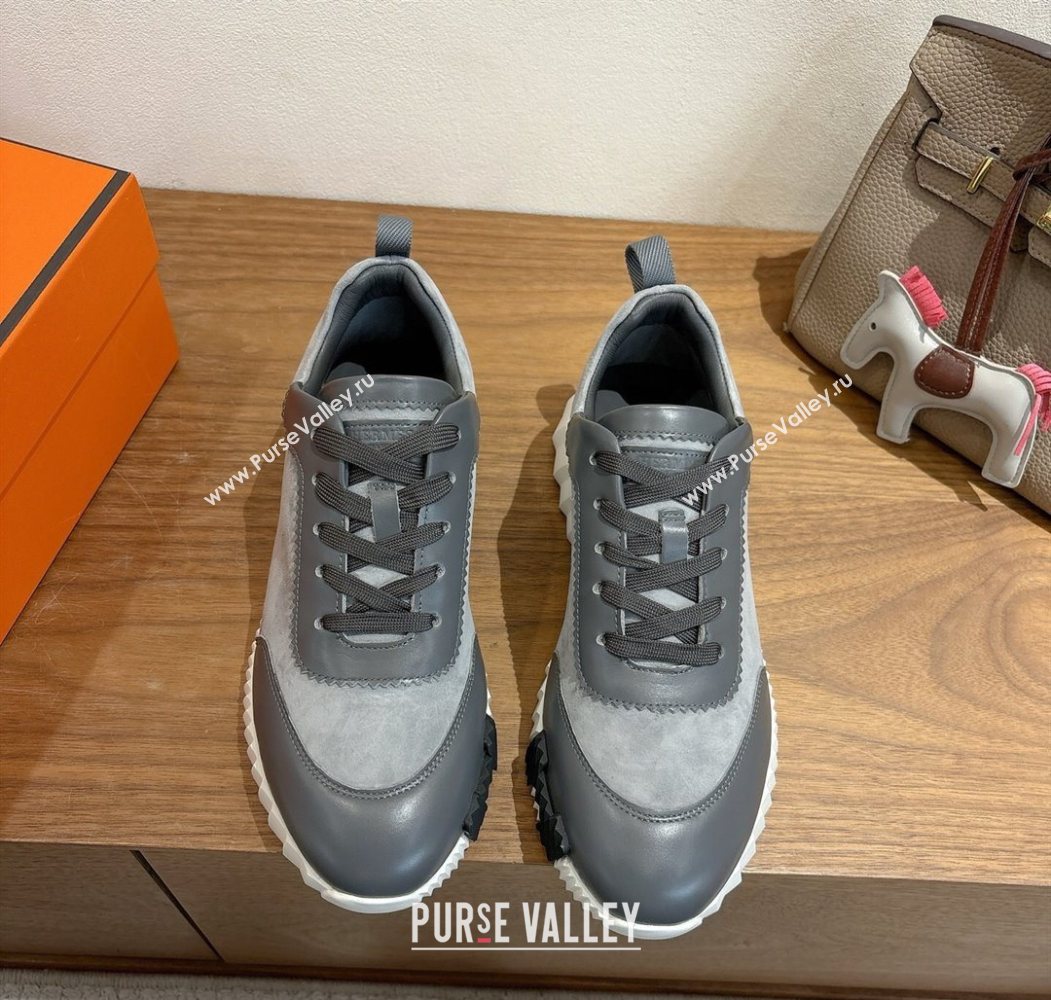 Hermes Bouncing Sneakers in Suede and Calfskin Leather Dark Grey 2025 1024 (XC-251024013)